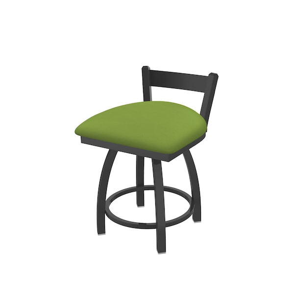 18" Low Back Swivel Vanity Stool, Pewter Finish, Canter Kiwi Green Seat